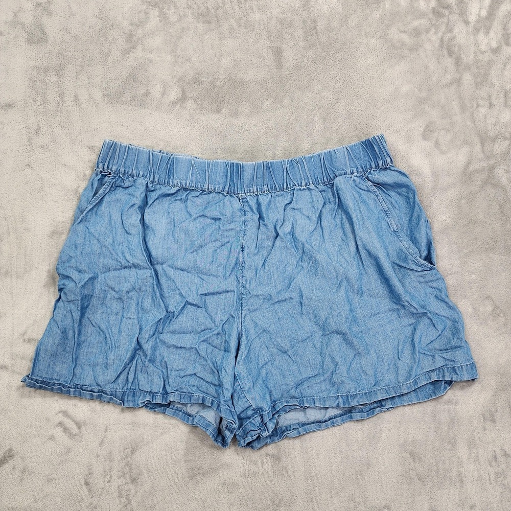 ON-34TH Shorts Womens 2X Blue Chambray‎ Pull On Elastic Waist Casual Summer